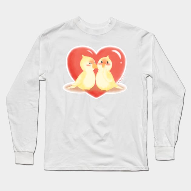 Lovebirds kiss Long Sleeve T-Shirt by SilveryDreams